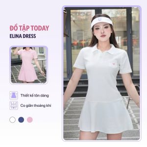 ￼Váy liền thể thao Elina Dress Sportkit đầm thiết kế cổ polo basic chất cotton trẻ trung